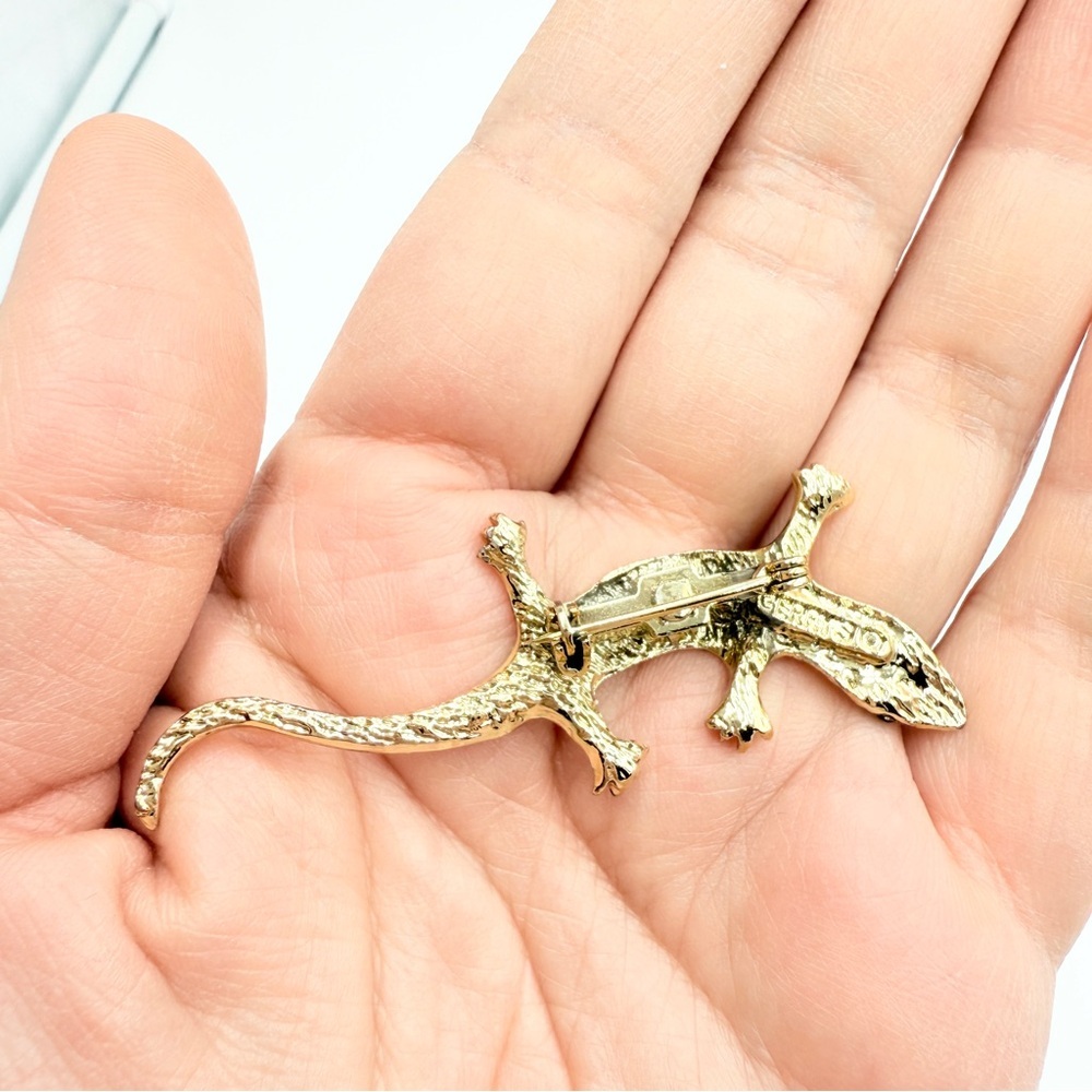 Gerry’s Vintage Gold Tone 3 Brooch Sets Lizard Leaf Floral Rhinestone Pearl Pins - Picture 7 of 13
